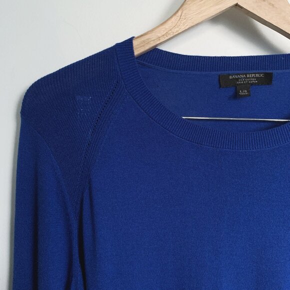 Banana Republic Silk Cotton Crew-Neck Sweater Royal Bue - Picture 1 of 5